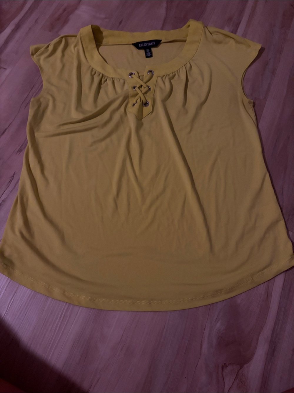 Ellen Tracy Mustard Lace-Up Cap Sleeve Tank